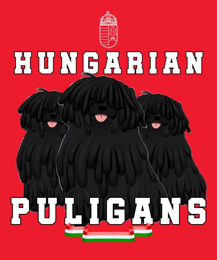 Piros színű póló Hungarian puligans felirattal és nemzeti szalaggal - 1