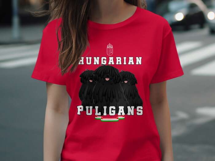 Piros színű póló Hungarian puligans felirattal és nemzeti szalaggal - 6