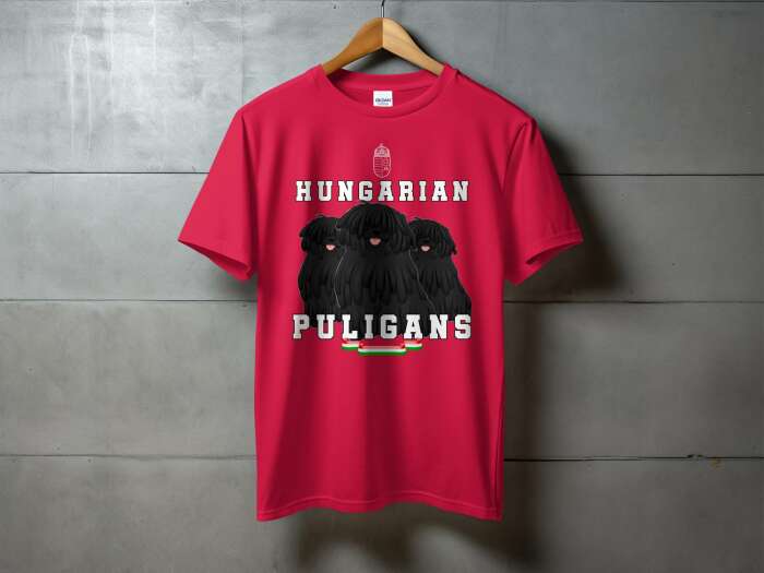 Piros színű póló Hungarian puligans felirattal és nemzeti szalaggal - 8