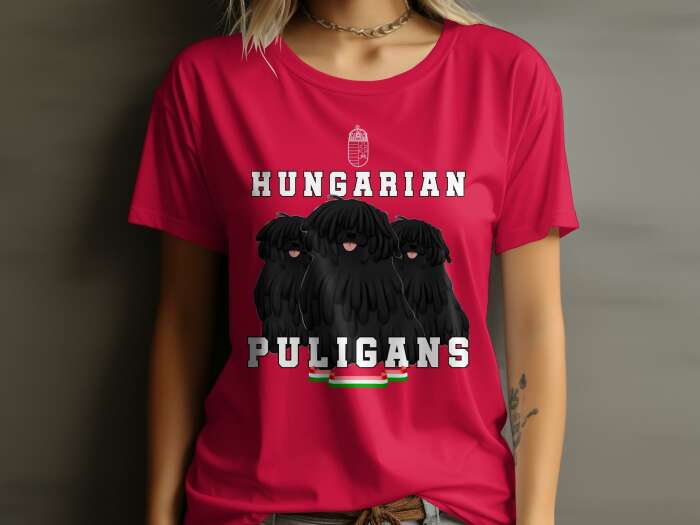 Piros színű póló Hungarian puligans felirattal és nemzeti szalaggal - 4